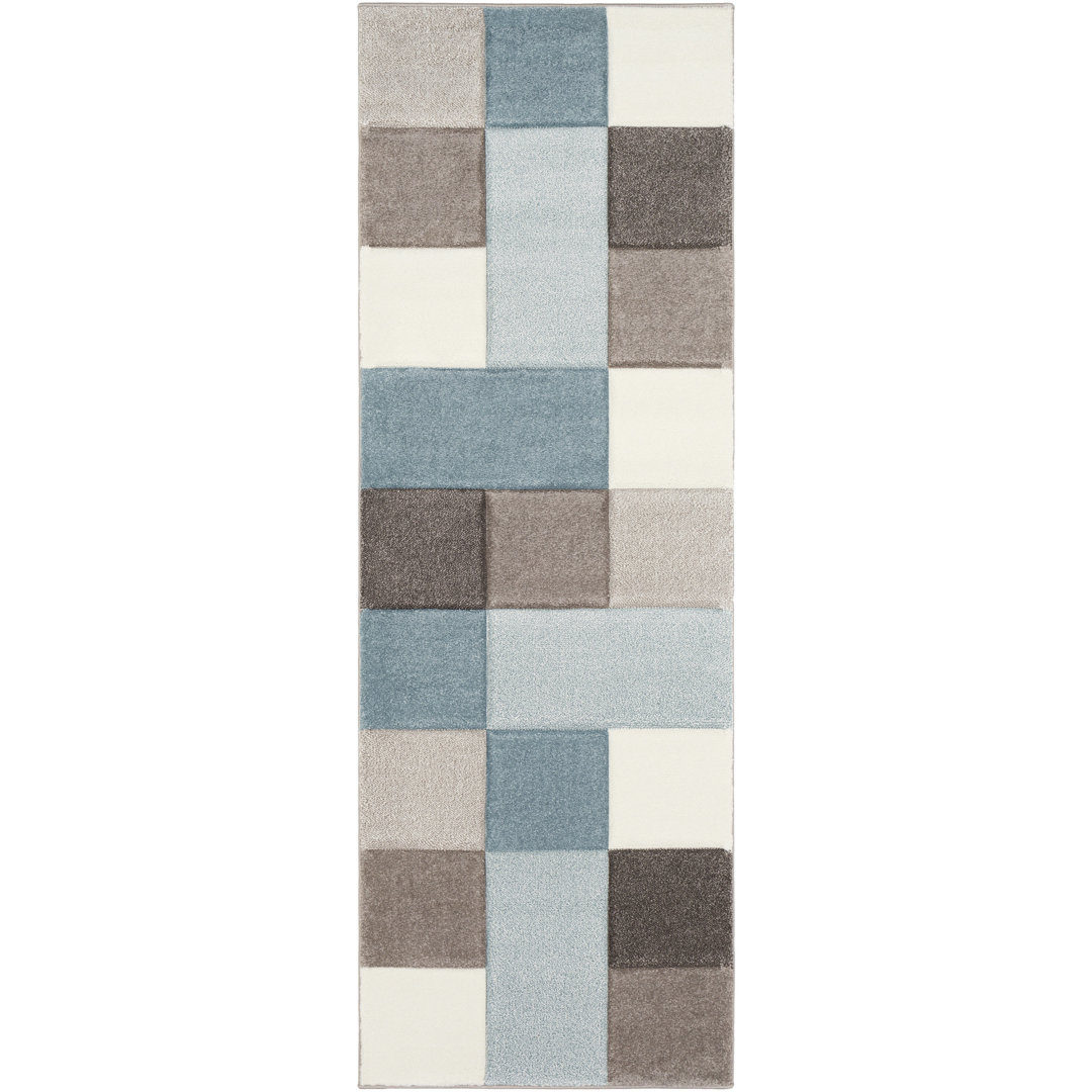 Mott Street Geometric Aqua/Dark Brown Area Rug Wrought Studio™ Rug 