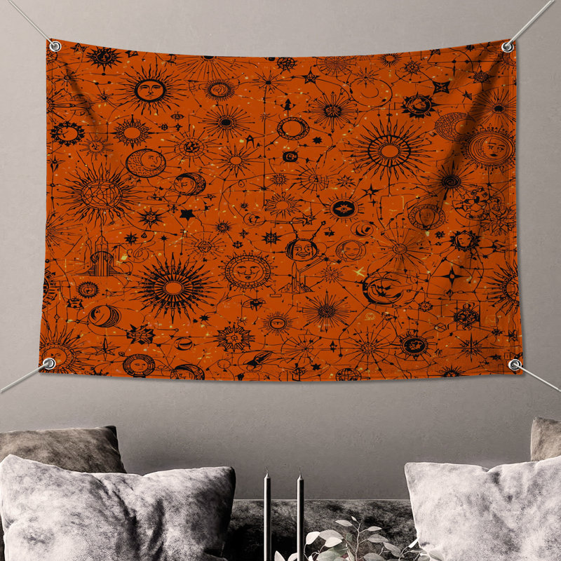Tapisserie murale motifs célestes soleil lune - astrologie murale, 50in H x60in W with 4 Grommets