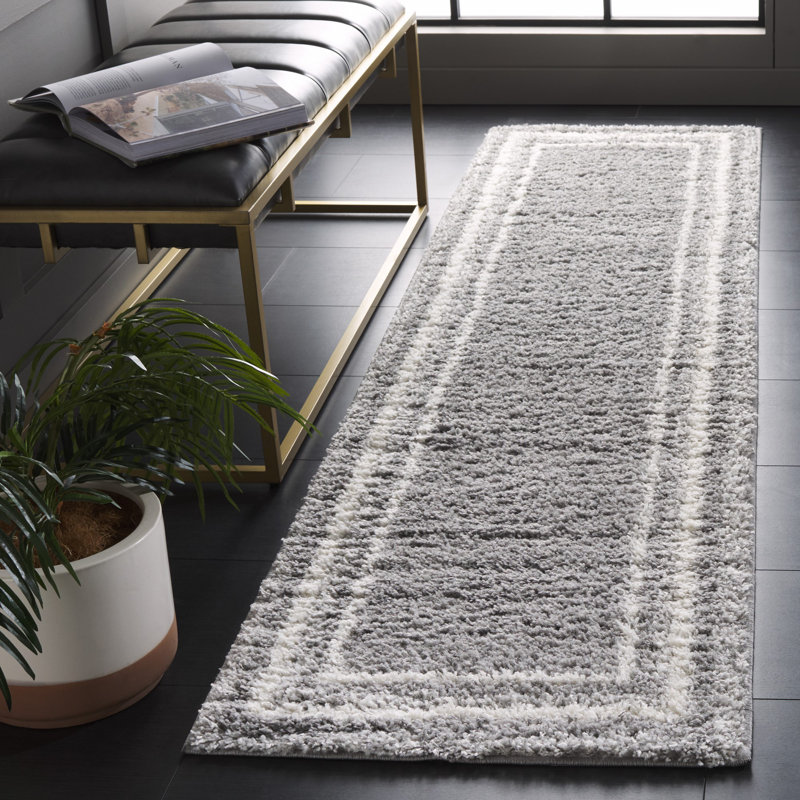 Omveer Border & Stripe Shag 200 Performance Striped Rug, Runner 2'2" x 8'