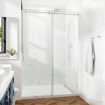 48 po x 72 po, porte de douche fixe et coulissante, quincaillerie pour tube carré, porte de douche en verre transparent, verre trempé de 3/8 po (10 mm), acier inoxydable, chrome