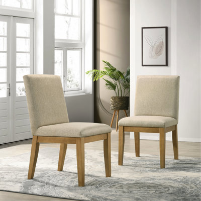 Chaises de salle à manger contemporaines de 2 places - 2 places en bois massif, revêtement beige, 2 chaises confortables en bois brun. Pieds en ébène / bois d'hévéa pour une longue durée de vie. Chaise