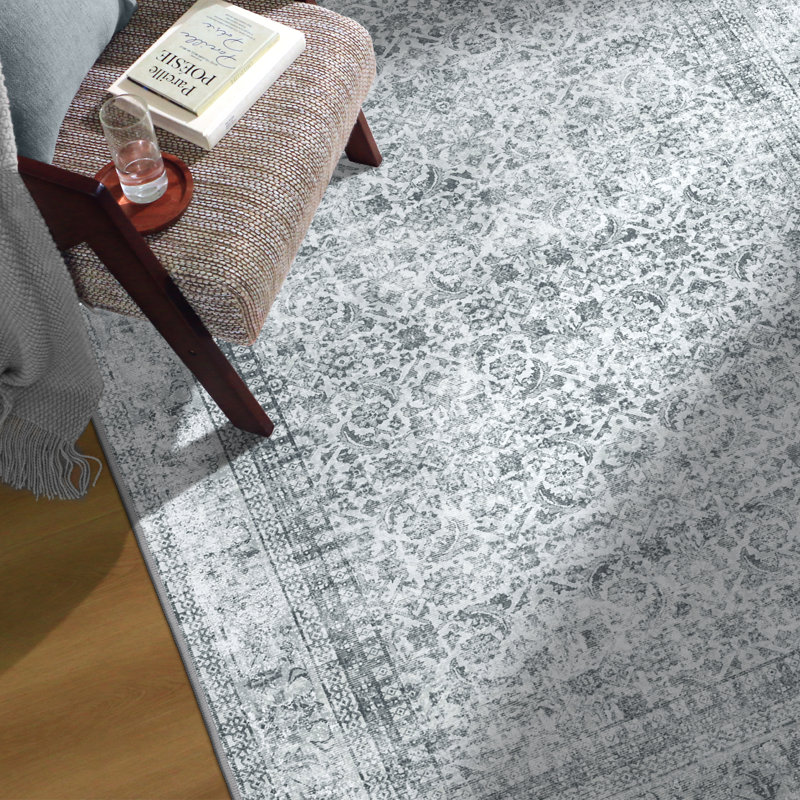 Tapis oriental gris performance lavable à la machine avec envers antidérapant, Rectangulaire 8 pi x 10 pi