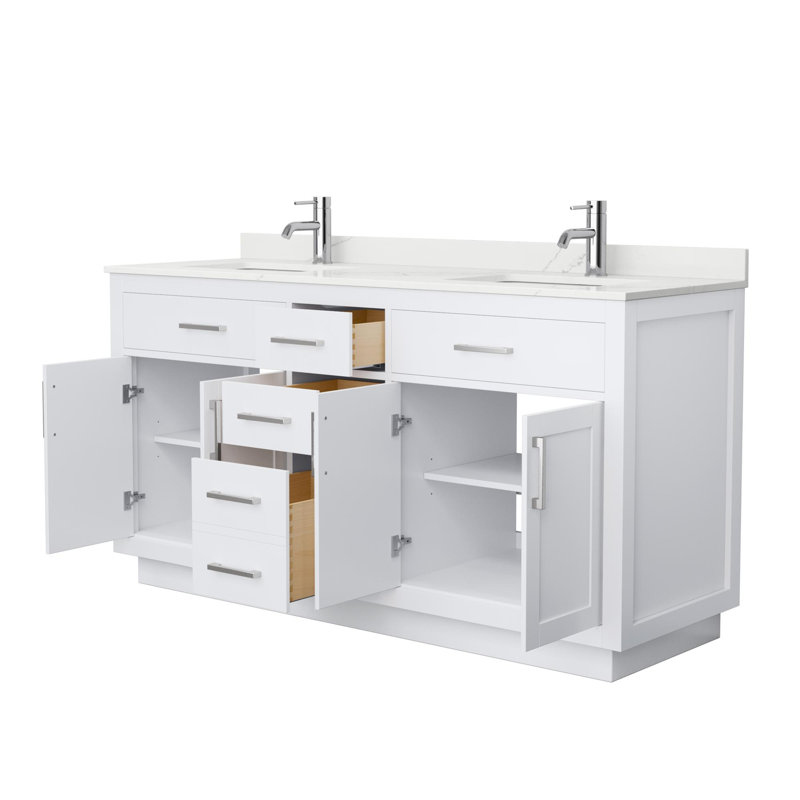 Beckett TK 66'' W Double Vanity, Dark Gray, Brushed Nickel, White Cultured Marble