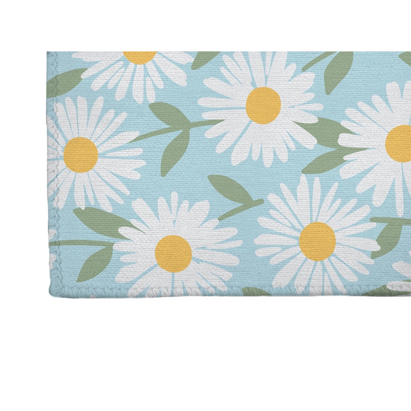 Tapis de cuisine léger Sweet Daisy, Rectangle 5 pi x 7 pi, Bleu ciel
