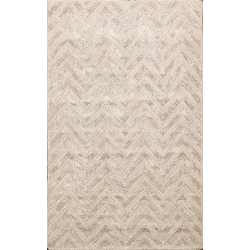 Tapis beige en laine/soie Touffeté à la main