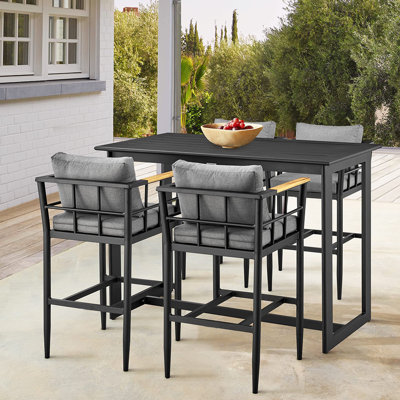 Zakis 5-Piece Outdoor Steel Dining Set with 4 Chairs, Patio Counter-height Bar Set, Cushions -  Hokku Designs, 0D63712506CF4F6F8C30C0E27A635C17