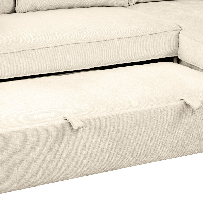 Canapé avec poulie inférieure et espace de rangement, ports convertibles inclus, tissu chenille, Chenille beige
