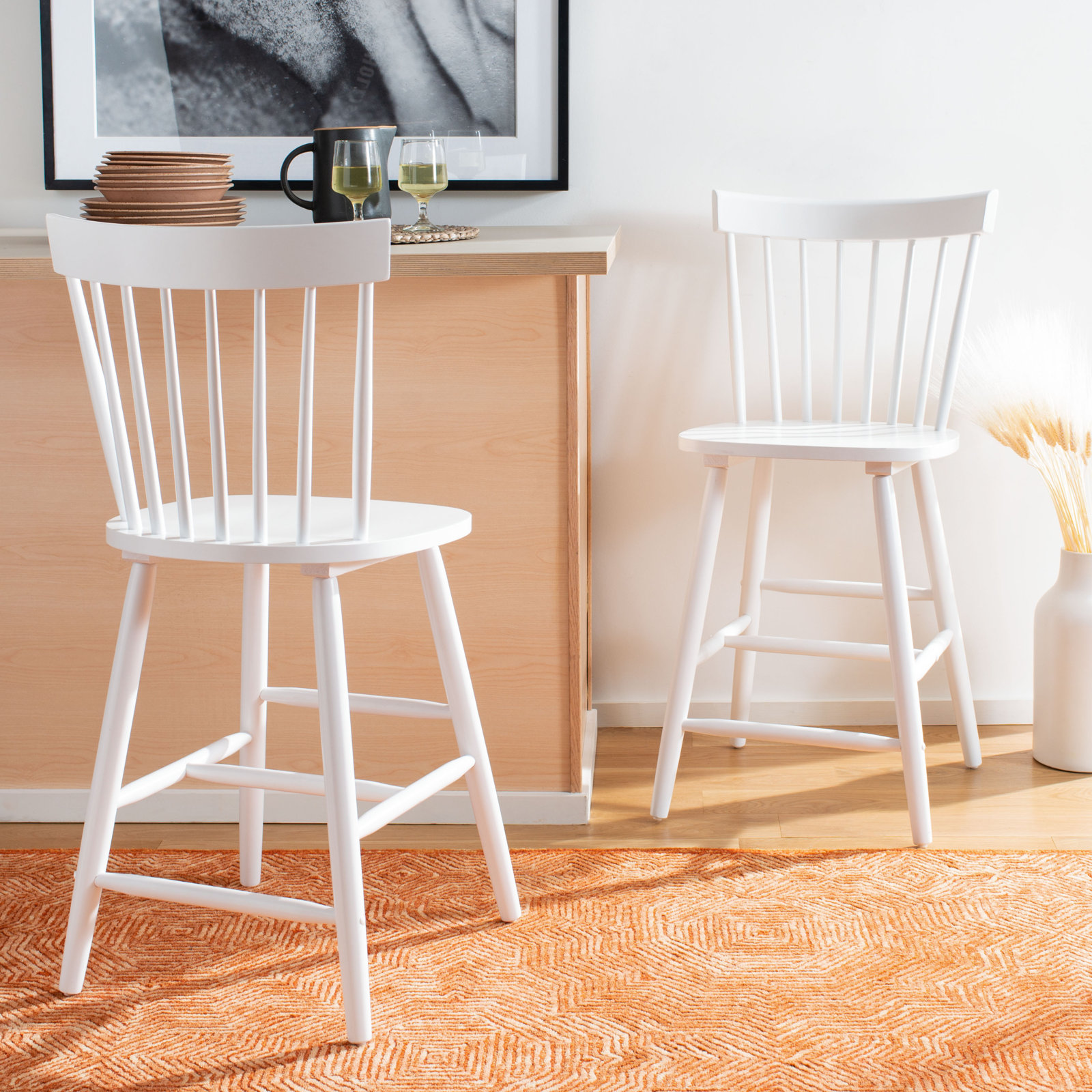 Stacee Solid Wood Bar & Counter Stool, White, Counter Stool (24" Seat Height)