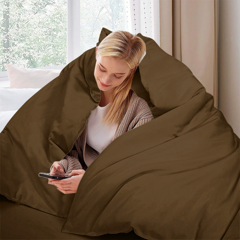 Ensemble de housse de couette en microfibre , Housse de couette pour très grand lit et 2 taies, Brun