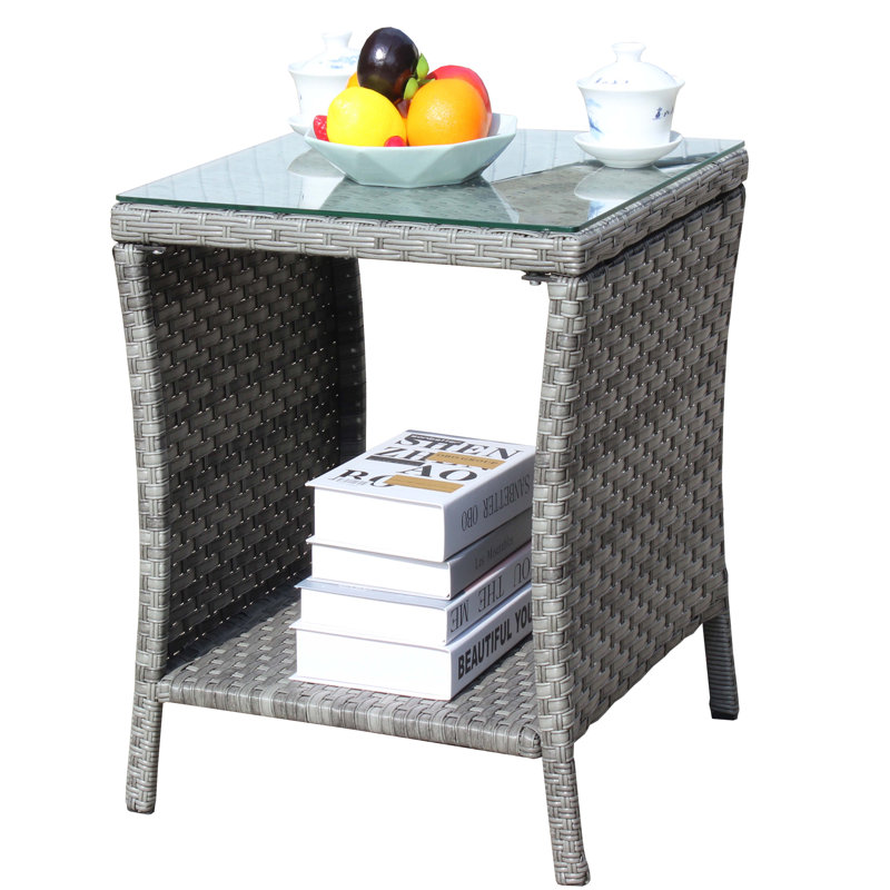 Outdoor Patio Furniture 1 Coffee Table With Clear Tempered Glass, Gray