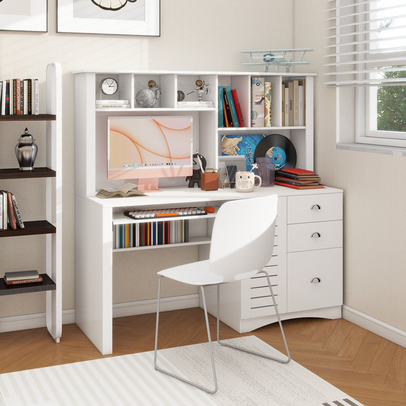 Bureau d'ordinateur à domicile avec huche, Blanc