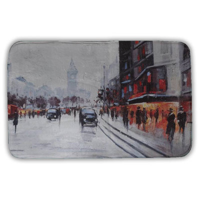 Street scene with cars Bath Mat with Non-Slip Backing - Quick Dry Memory Foam Bathroom Rug - Absorbent - Modern Plush Spa-Style - Machine Washable