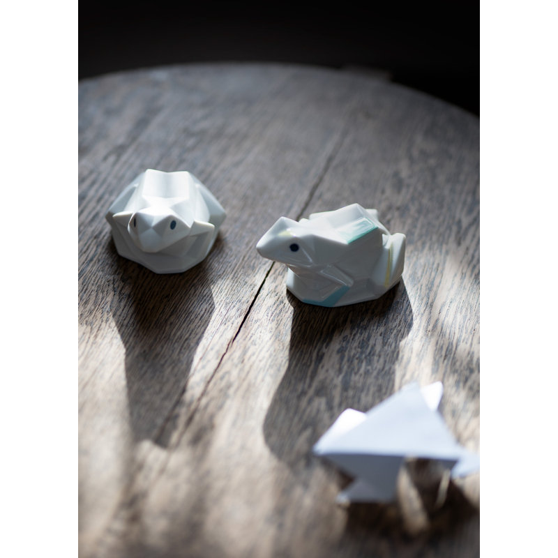 Origami Frog Figurine, Green/White