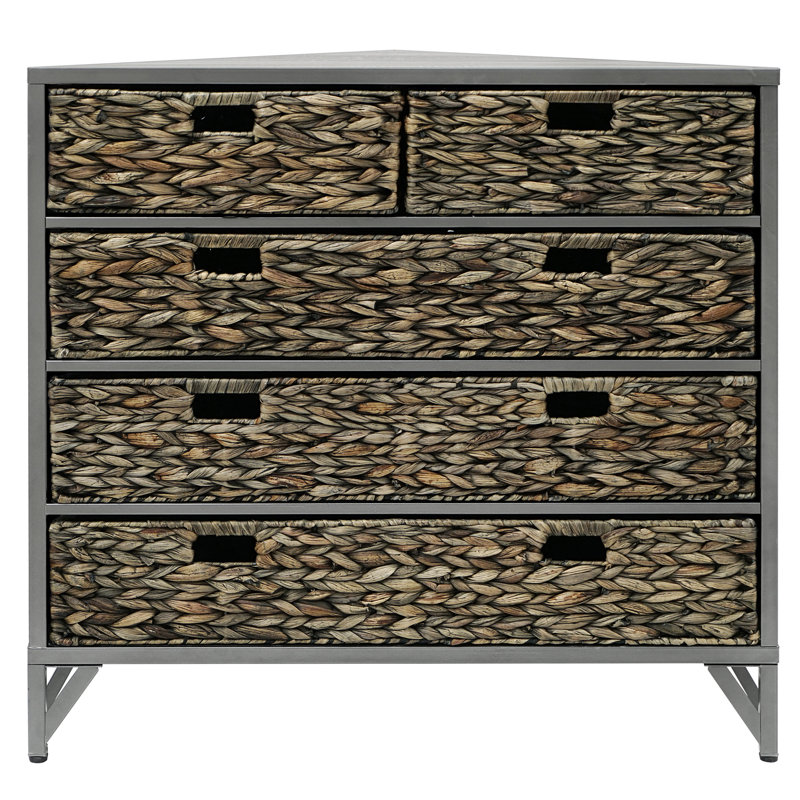 Commode d'appoint de coin 5 tiroirs Pensacola, gris