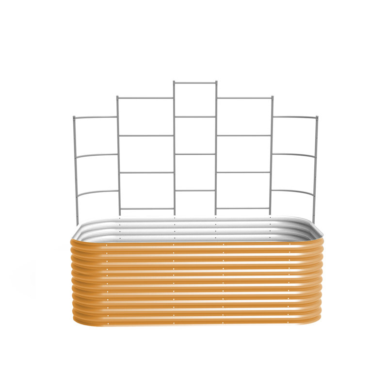 32" Tall 10 In 1 Modular Metal Outdoor Raised Garden Bed With Trellis, Terra Cotta, 74" H x 96" W x 48" D