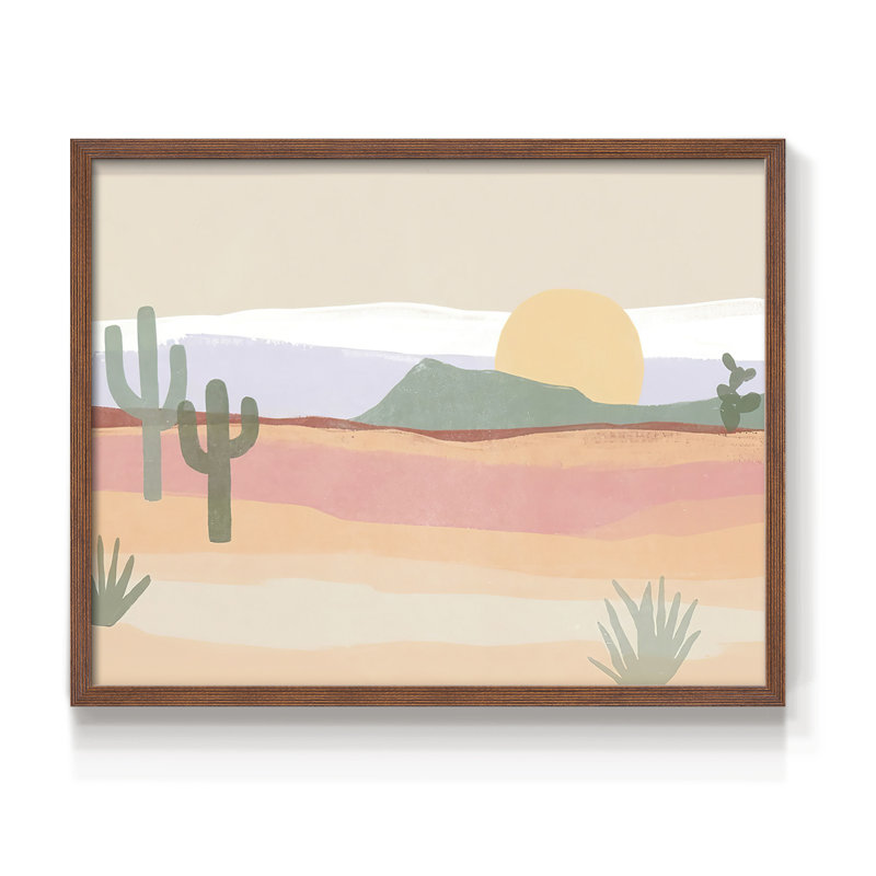 Cactus Plateau I - Reproduction encadrée - Restickable, H 11 po x l 14 po, Noyer