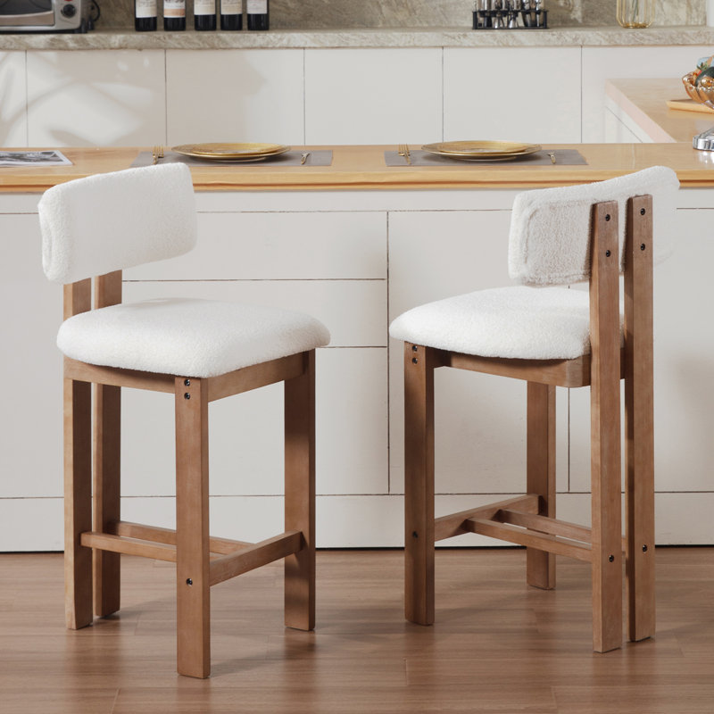 Francile Upholstered Stool with Solid Wood Frame, White, Counter Stool (26" Seat Height)