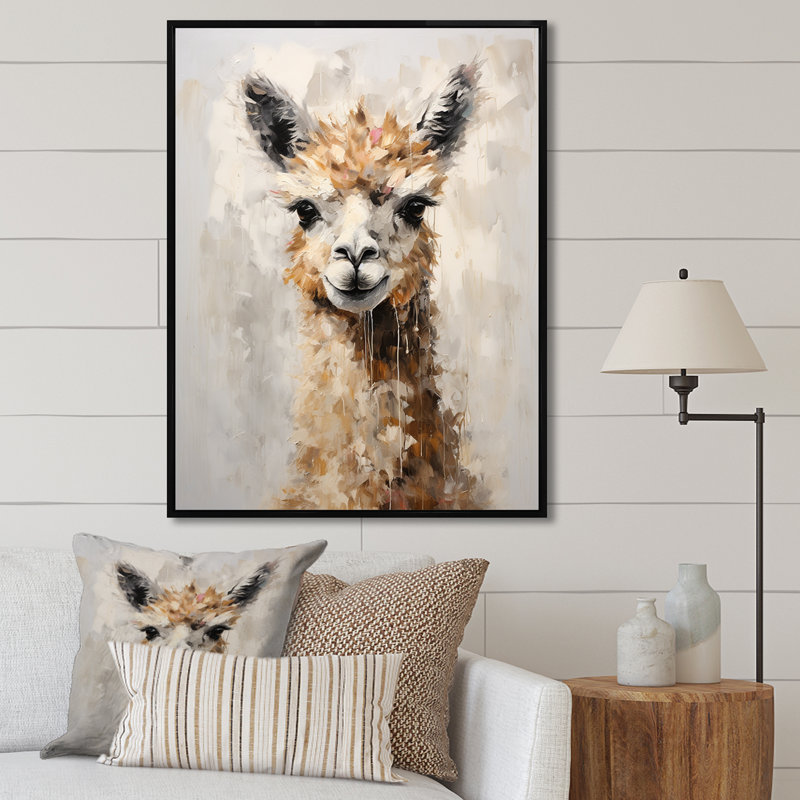 Minimalisme Alpaca Grunge - reproduction d'art sur toile Alpaca, H 20 po x l 12 po x P 1 po, Cadre flottant noir