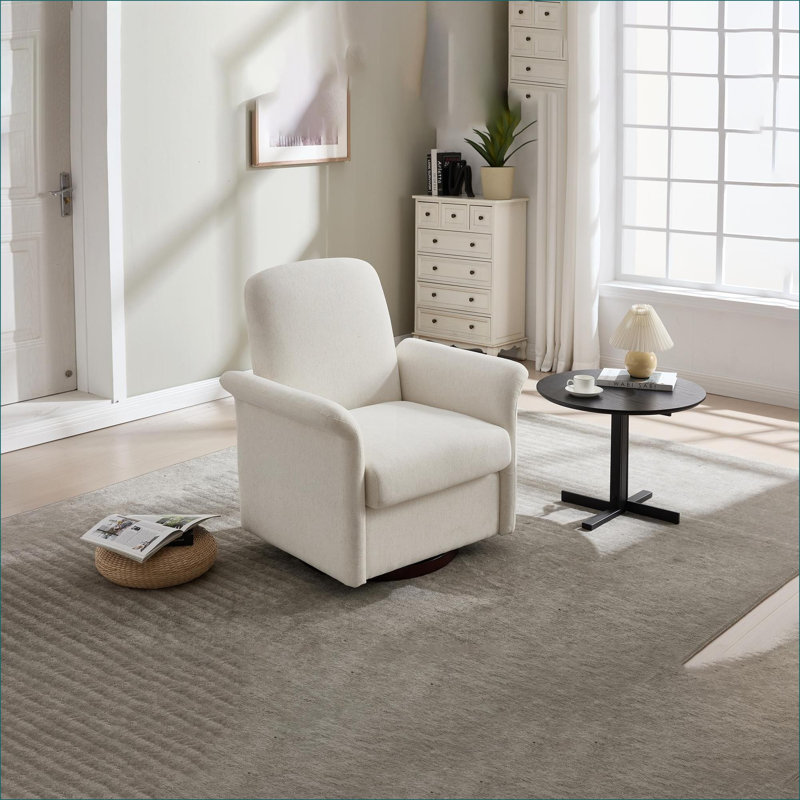 Fauteuil d'appoint rembourré avec base en bois massif Modern, Beige