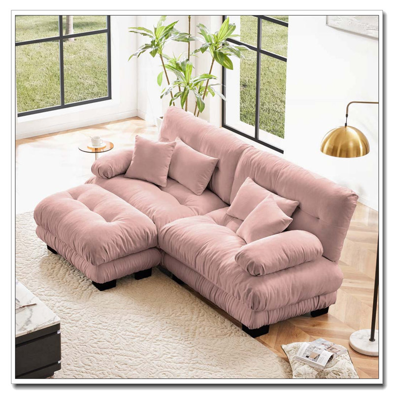 Canapé Cloud, canapé en chenille, Rose + 2 sièges + 1 fauteuil