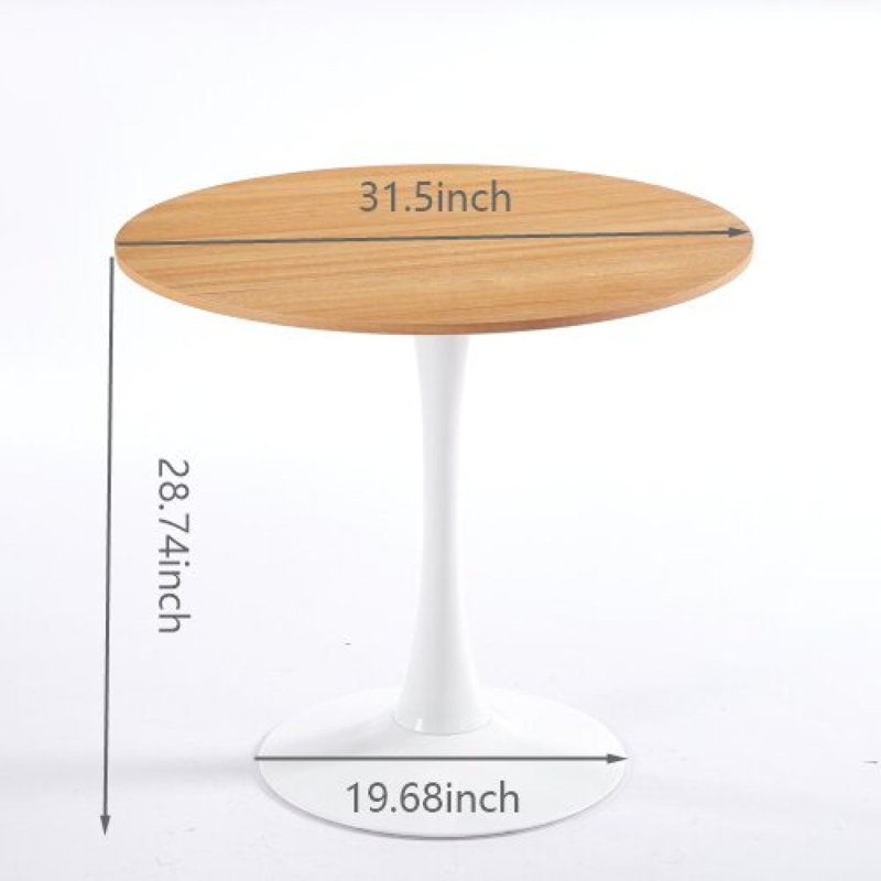 Table de salle à manger 31,5 "de couleur chêne avec table en tulipe Mid-Century pour 2 à 4 personnes avec plateau en MDF rond, table de salle à manger à piédestal et table basse