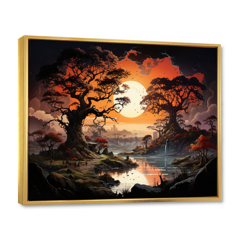 «African Baobab Tales I» sur toile, H 34 po x l 44 po x P 1,5 po, Cadre flottant doré