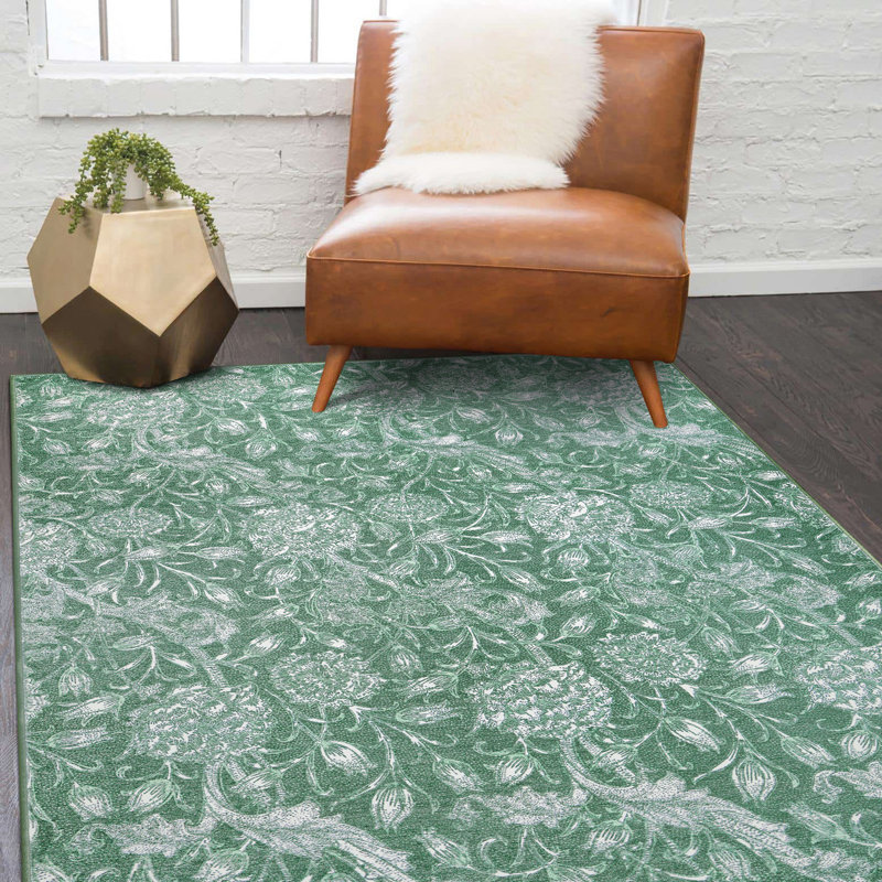 Tapis lavable floral vert 2,5 x 10 Kalini, Rectangle 5 pi x 7 pi