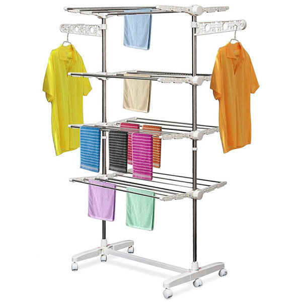 Costway 2-Level Clothes Drying Rack Foldable Airer w/ Height-Adjustable  Gullwing