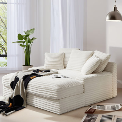 Latitude Run 64inch Modern Upholstered Indoor Chaise Lounge With 5 Pillows, Glauser Oversized Corduroy Sleeper Sofa Bed
