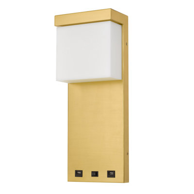 Satin Gold 18"H Getafe LED Bedside Wall Sconce 10W 650 Lumens With Rocker Switch and 2 USB Charging Ports