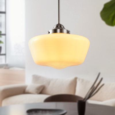 White Glass Bell-Shaped 1-Light Pendant With Silver Base