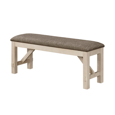 Banc rembourré de style maison de campagne en bois massif gris craie, pieds carrés, coussin épais de 76 mm pour la chambre à coucher et la salle à manger, finition gris, style transitionnel, épaisseur