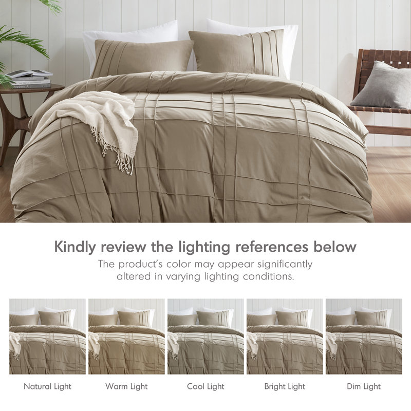 Porter Harris Soft Washed Pinch Pleated Modern Duvet Cover Set, Queen Duvet Cover + 2 Standard Shams, Khaki