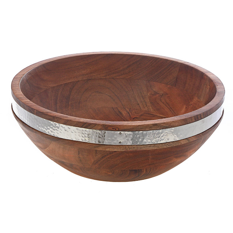 Bol à salade en bois d'acacia naturel avec couvercle en nickel martelé