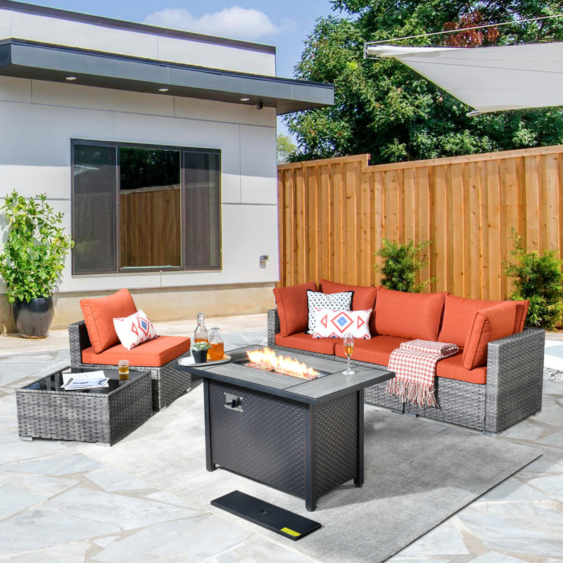 Aliva Wicker 4 - Person Patio Conversation Set with Cushions, Orange