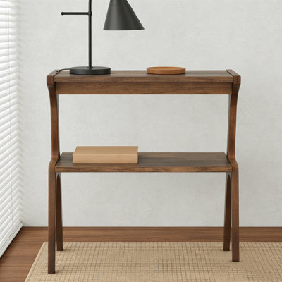 Solid Wood 2-Tier Sofa Side Table with Storage Shelf