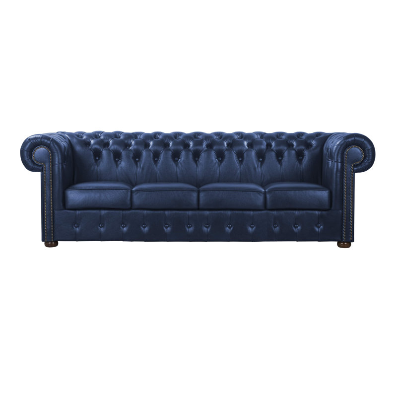 Tayjah Genuine Leather Sofa, Blue, 4