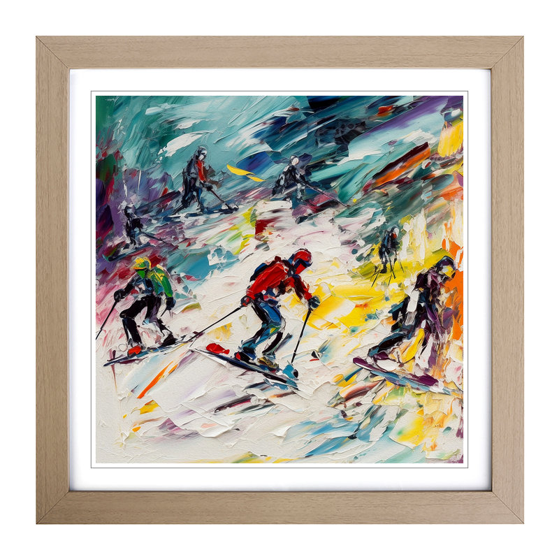 Skiing Abstract Expressionism - Framed Print, Oak