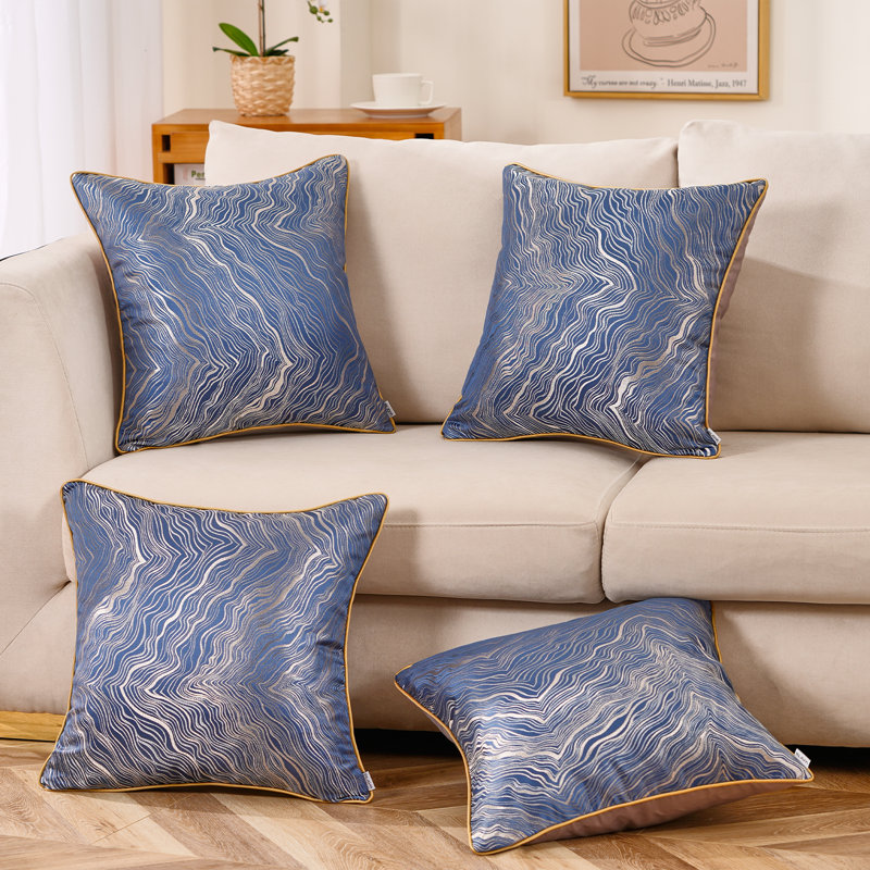 Abstract Reversible Throw Pillow, 18" x 18", Polyester/Polyfill, Blue