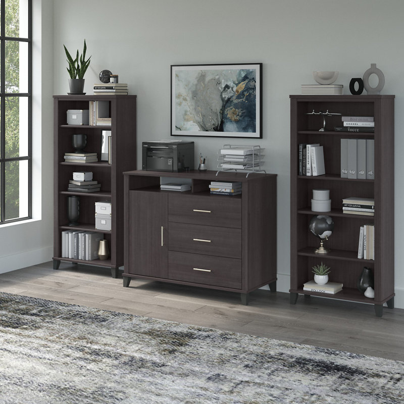 Anousha Office Credenza with Bookcases, Storm Gray