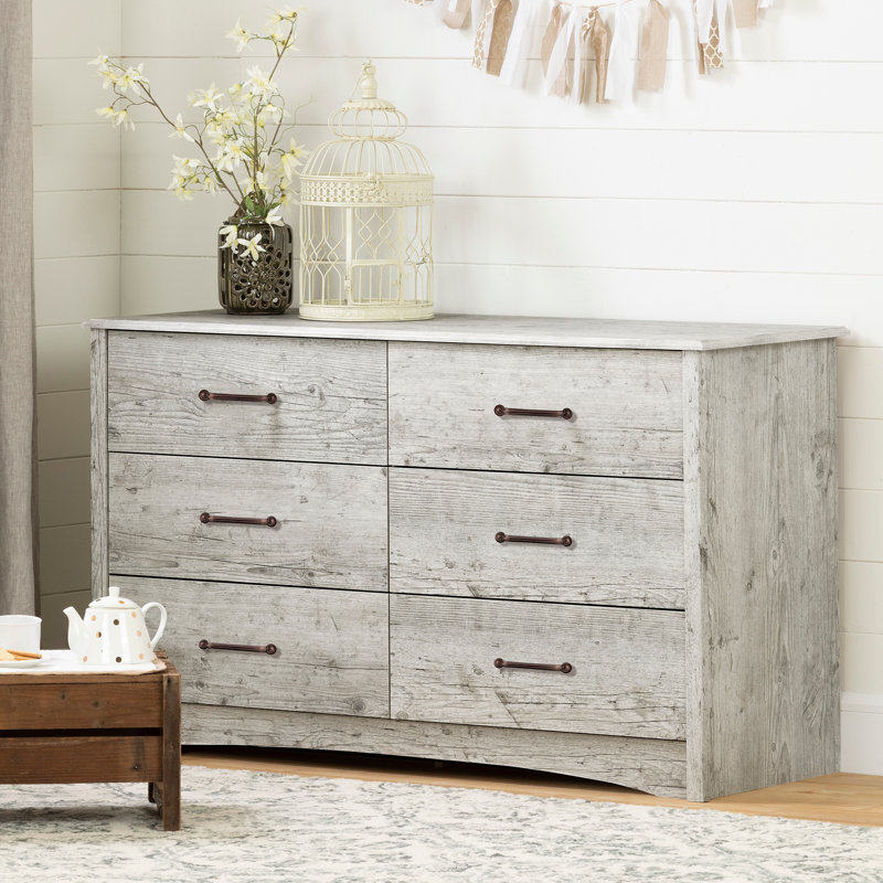 Seaside Pine 6-Drawer Double Dresser with Metal Handles