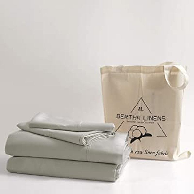 Ensemble de draps en 100 % percale de coton à densité de tissage de 300 fils, Drap-housse pour lit simple TG, Gris clair