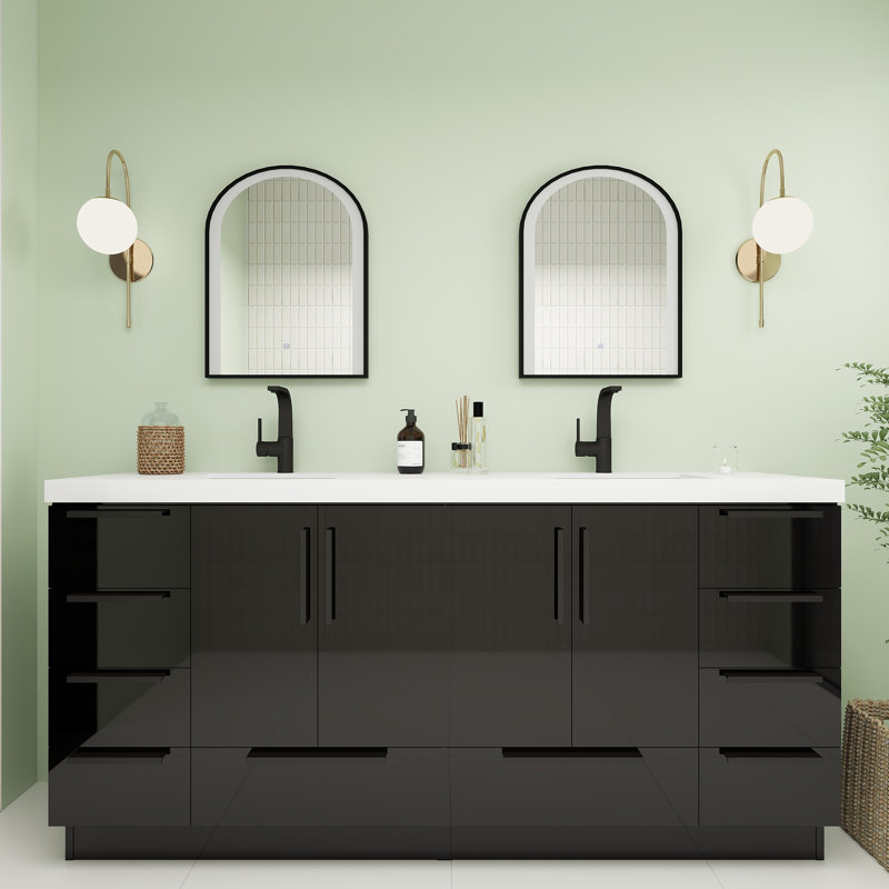 Carla Freestanding Bathroom Vanity with Double Sink, 71", Gloss Black