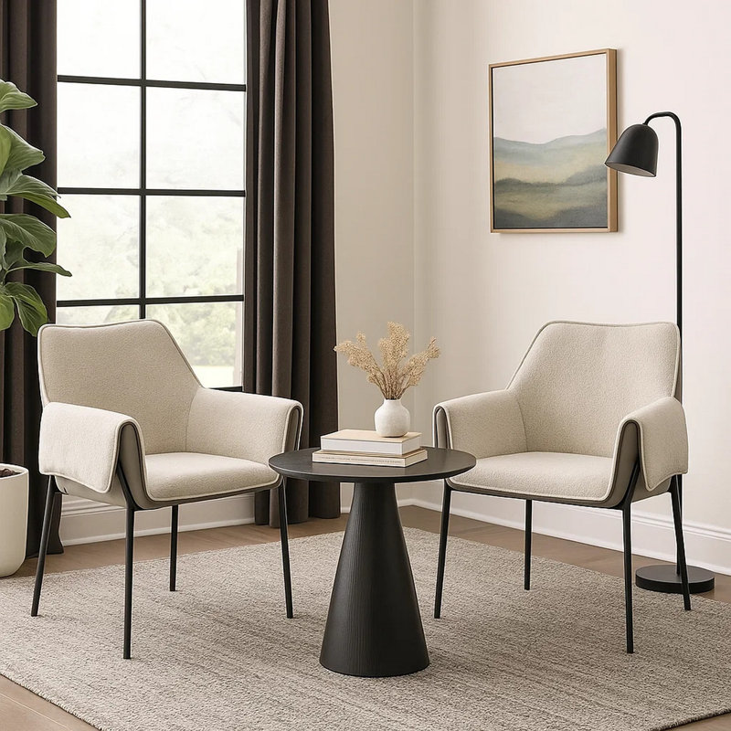 Ensemble de 2 fauteuils Jory, chenille beige, pieds en métal noir
