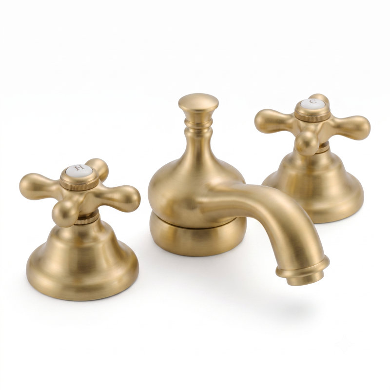 Sacramento Widespread Lavatory Faucet (P0820) by Strom Living, Unlacquered Raw Brass