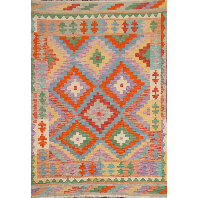 Colourful Kilim Reversible Wool Area Rug 5x6
