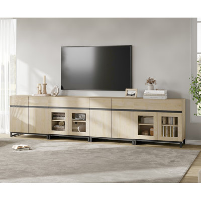 Modern TV Stand For , 4 In 1 TV Console With Glass Doors And 2 Drawers, Media Console With Adjustable Shelf For Living Room
