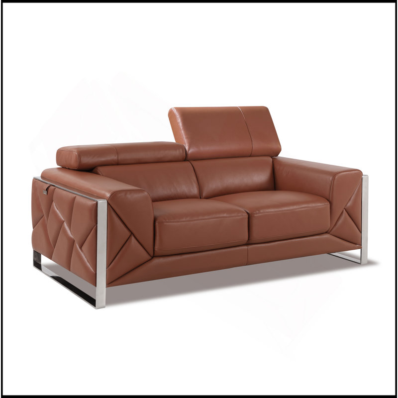 Causeuse en cuir italien Global United, Argent argent, Chameau