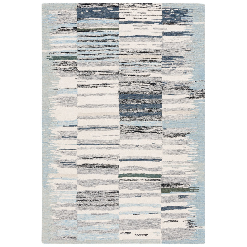Lyko Ebony Hand Tufted Wool/Cotton Abstract Rug in Ivory/Grey, Runner 2'3" x 8'