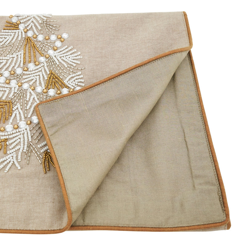 Jemison Christmas Tree Beaded Table Runner, Gold